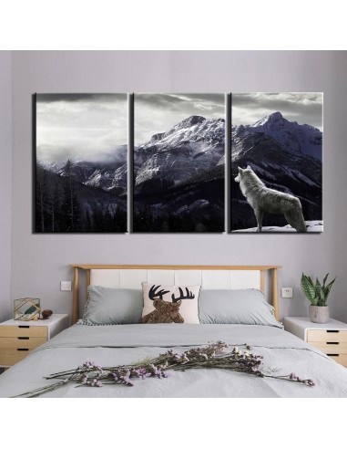 Tableau Loup des montagnes, triptyque Les êtres humains sont 